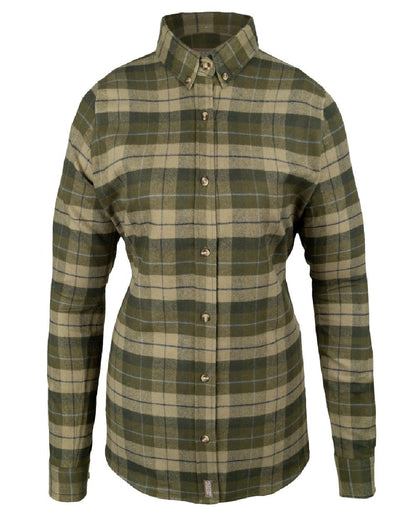 Green coloured Jack Pyke Womens Bleasdale Heavy Flannel Shirt on white background 