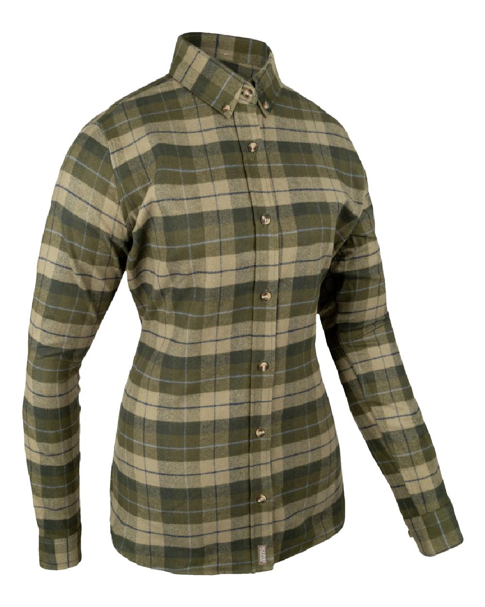 Green coloured Jack Pyke Womens Bleasdale Heavy Flannel Shirt on white background 