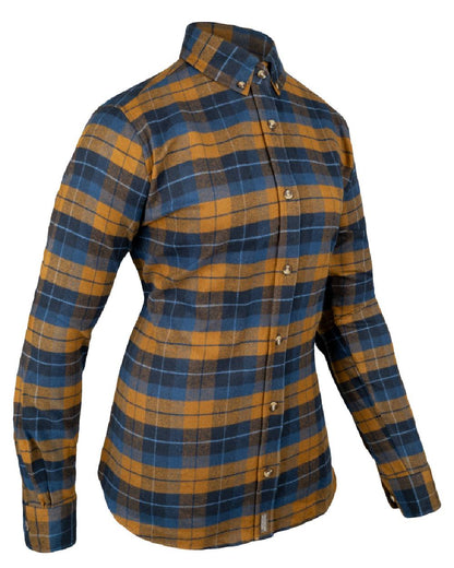 Navy Russet coloured Jack Pyke Womens Bleasdale Heavy Flannel Shirt on white background 