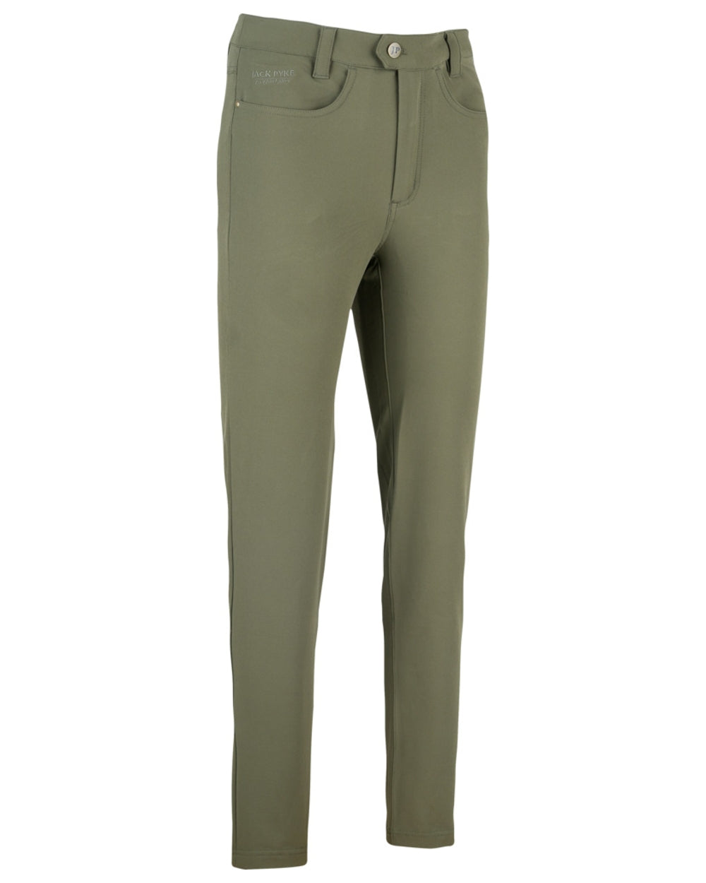 Olive coloured Jack Pyke Womens Contour Stretch Pants on white background 