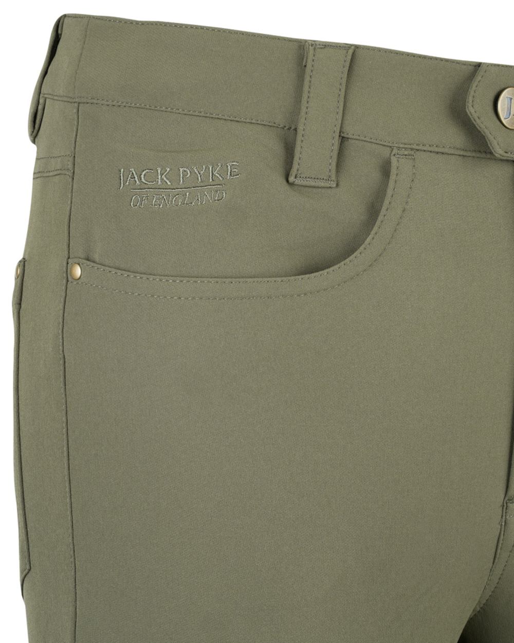 Olive coloured Jack Pyke Womens Contour Stretch Pants on white background 