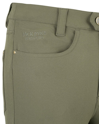 Olive coloured Jack Pyke Womens Contour Stretch Pants on white background 