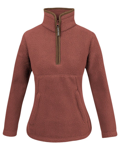 Burnt Copper Coloured Jack Pyke Womens Half Zip Sherpa Fleece Pullover on white background 