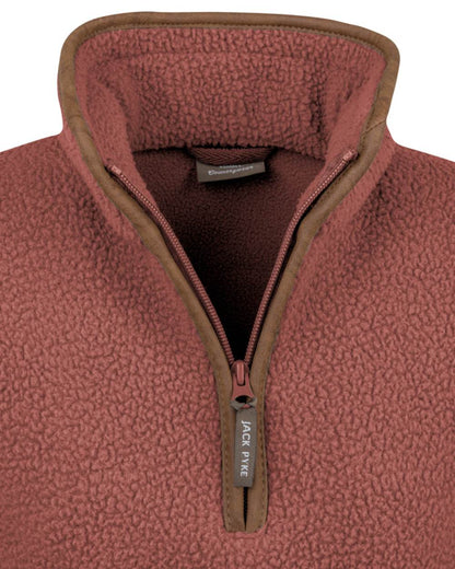 Burnt Copper Coloured Jack Pyke Womens Half Zip Sherpa Fleece Pullover on white background 