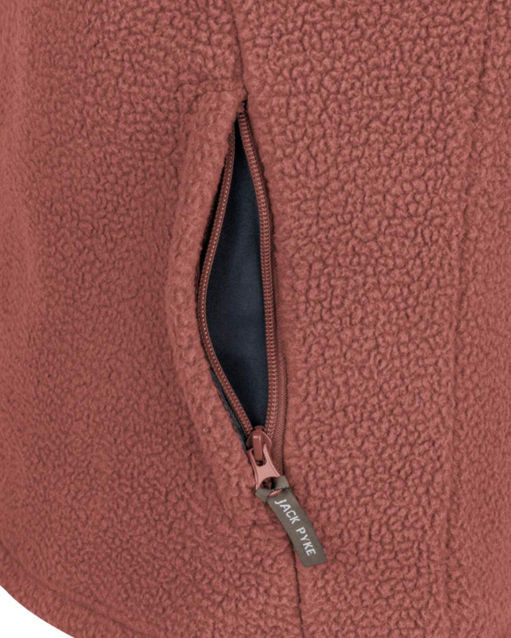 Burnt Copper Coloured Jack Pyke Womens Half Zip Sherpa Fleece Pullover on white background 