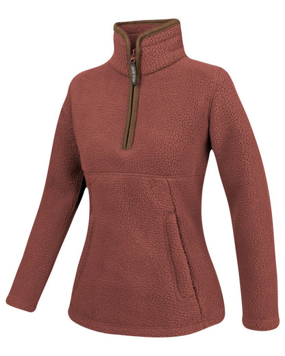 Burnt Copper Coloured Jack Pyke Womens Half Zip Sherpa Fleece Pullover on white background 