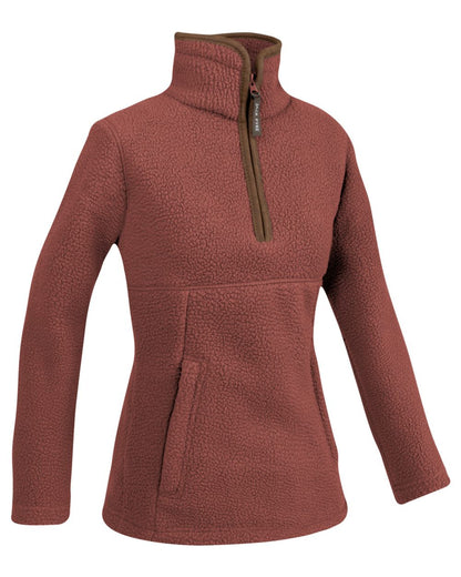 Burnt Copper Coloured Jack Pyke Womens Half Zip Sherpa Fleece Pullover on white background 