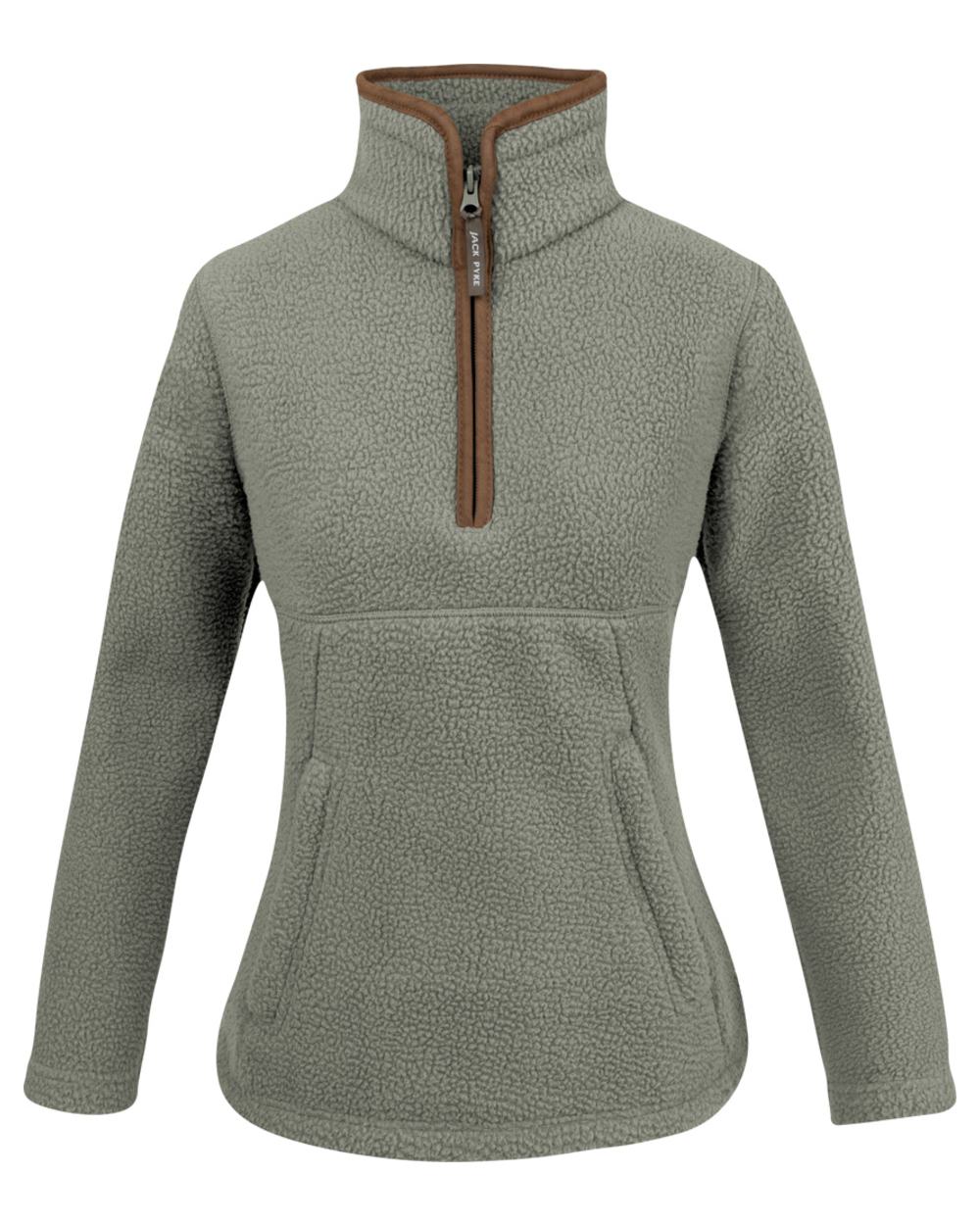 Sage Coloured Jack Pyke Womens Half Zip Sherpa Fleece Pullover on white background 