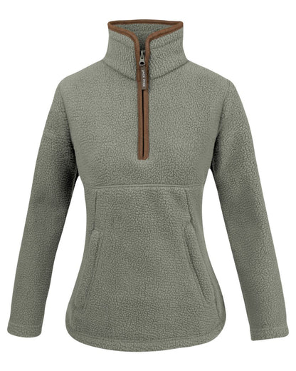 Sage Coloured Jack Pyke Womens Half Zip Sherpa Fleece Pullover on white background 