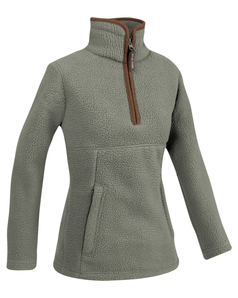 Sage Coloured Jack Pyke Womens Half Zip Sherpa Fleece Pullover on white background 
