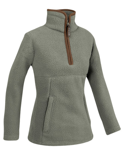 Sage Coloured Jack Pyke Womens Half Zip Sherpa Fleece Pullover on white background 