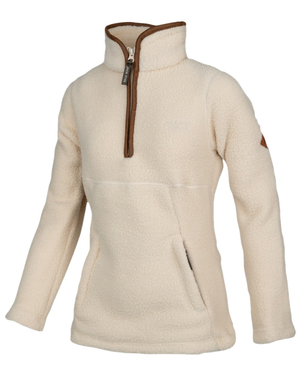 Sail Coloured Jack Pyke Womens Half Zip Sherpa Fleece Pullover on white background 