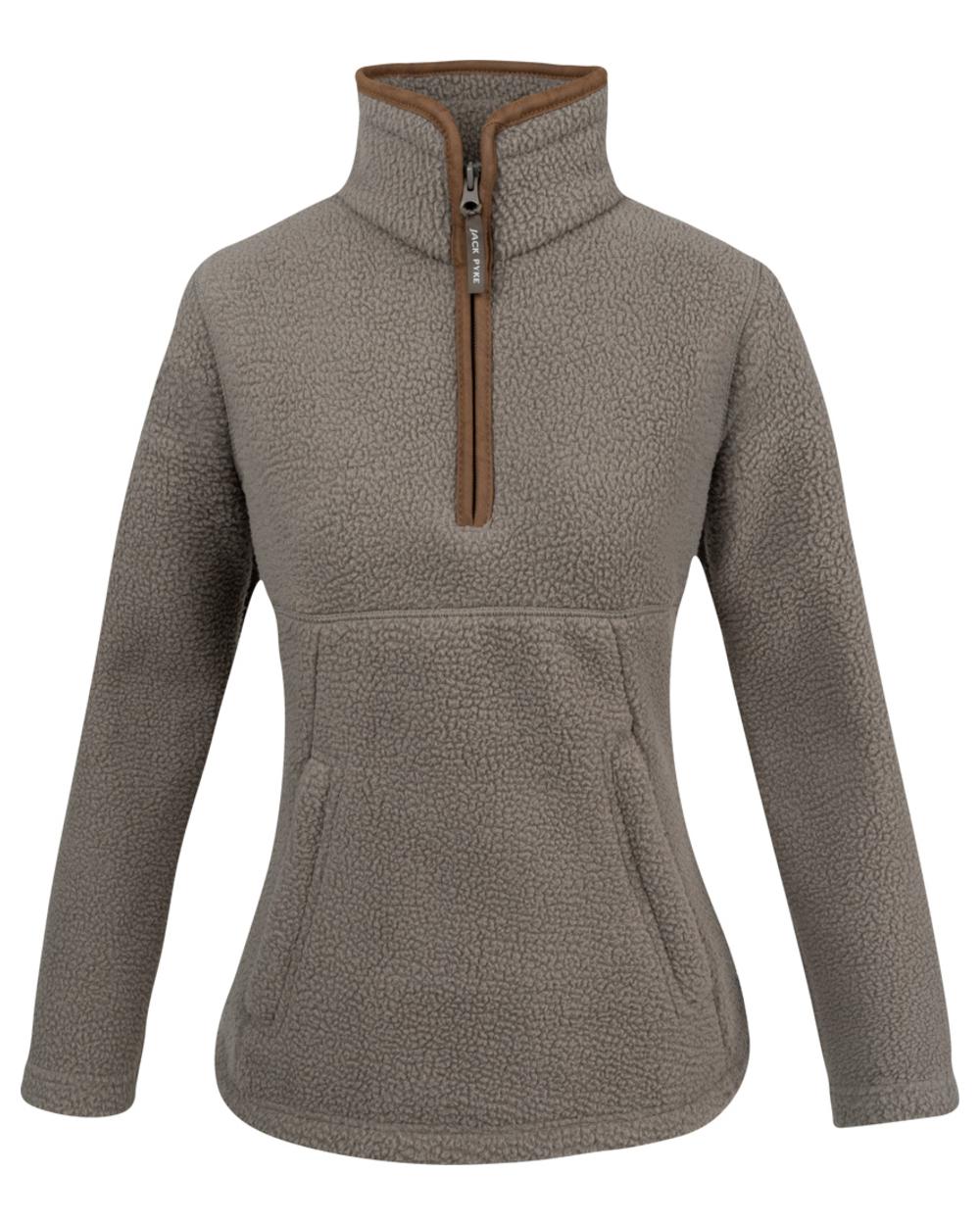 Shiitake Coloured Jack Pyke Womens Half Zip Sherpa Fleece Pullover on white background 