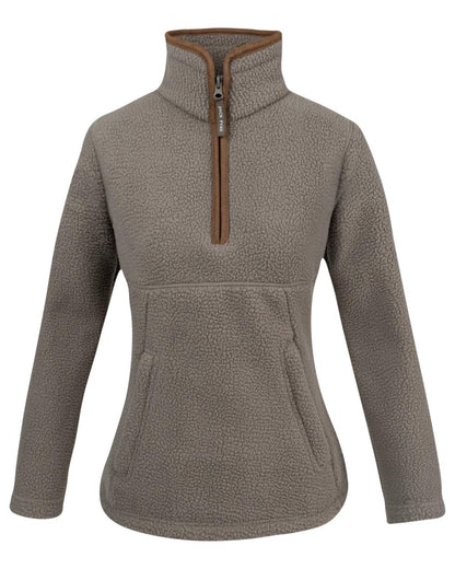Shiitake Coloured Jack Pyke Womens Half Zip Sherpa Fleece Pullover on white background 