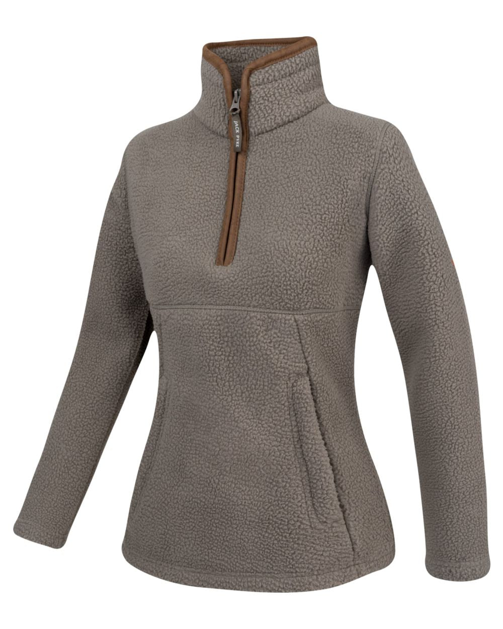 Shiitake Coloured Jack Pyke Womens Half Zip Sherpa Fleece Pullover on white background 