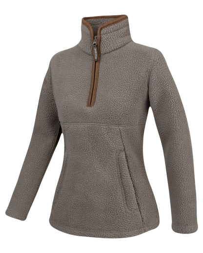 Shiitake Coloured Jack Pyke Womens Half Zip Sherpa Fleece Pullover on white background 