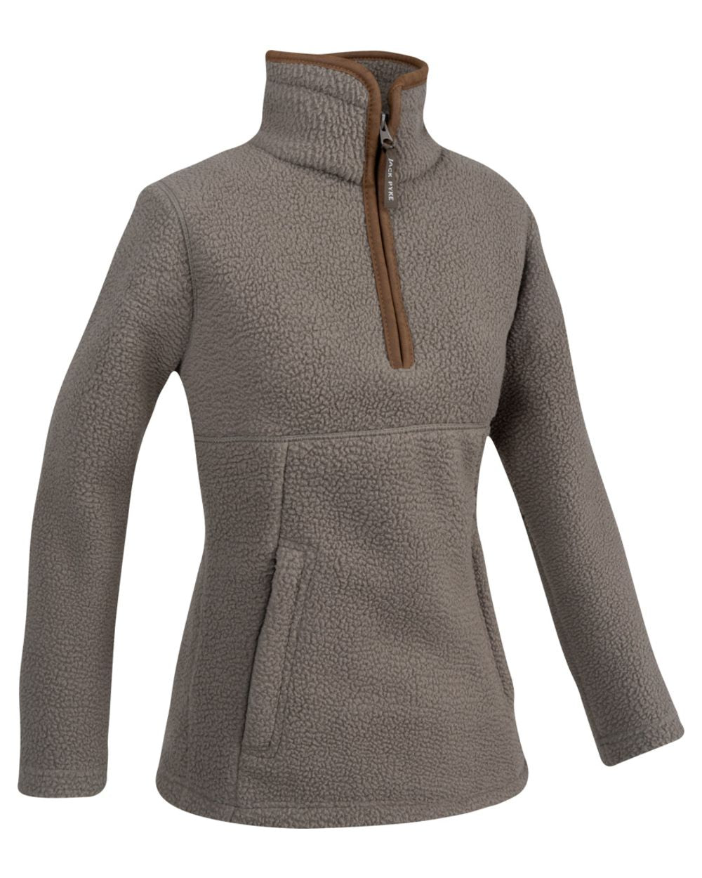 Shiitake Coloured Jack Pyke Womens Half Zip Sherpa Fleece Pullover on white background 