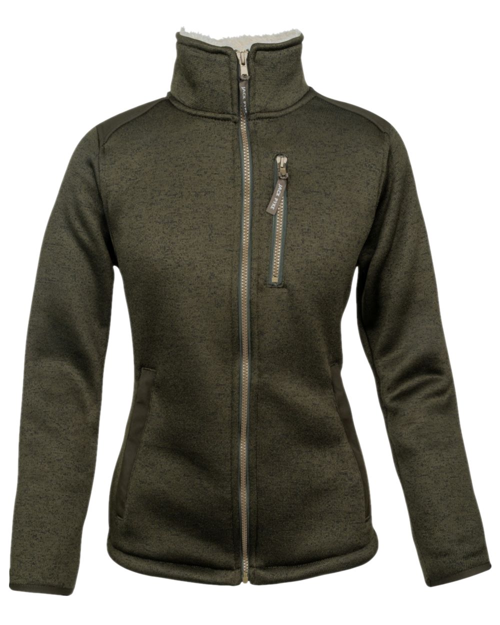 Dark Olive Coloured Jack Pyke Womens Scandinavian Fleece Jacket on white background 