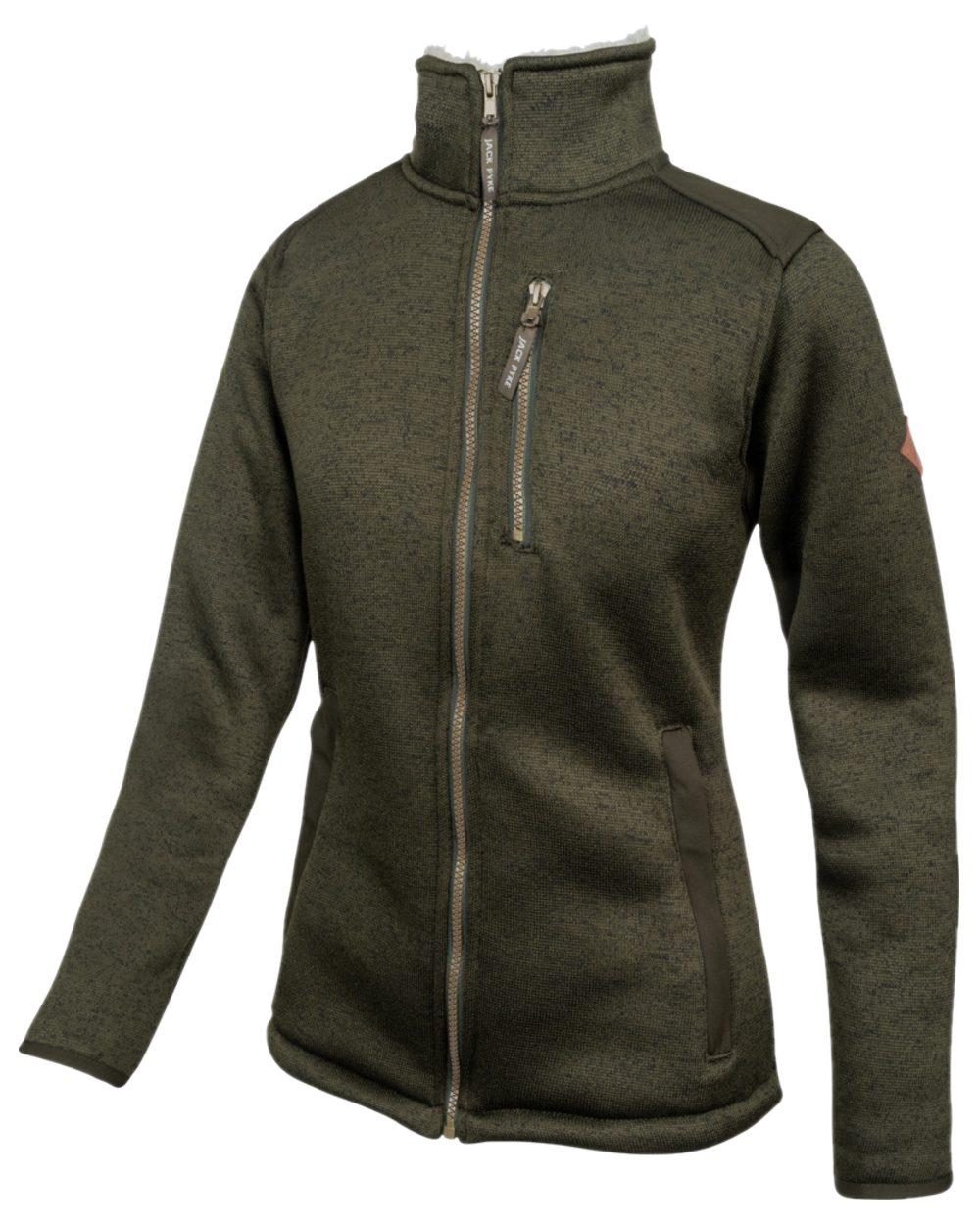 Dark Olive Coloured Jack Pyke Womens Scandinavian Fleece Jacket on white background 