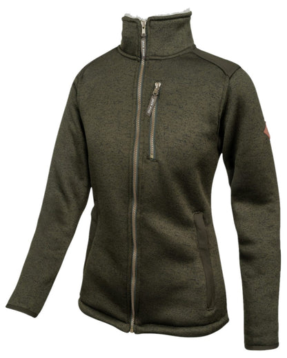 Dark Olive Coloured Jack Pyke Womens Scandinavian Fleece Jacket on white background 