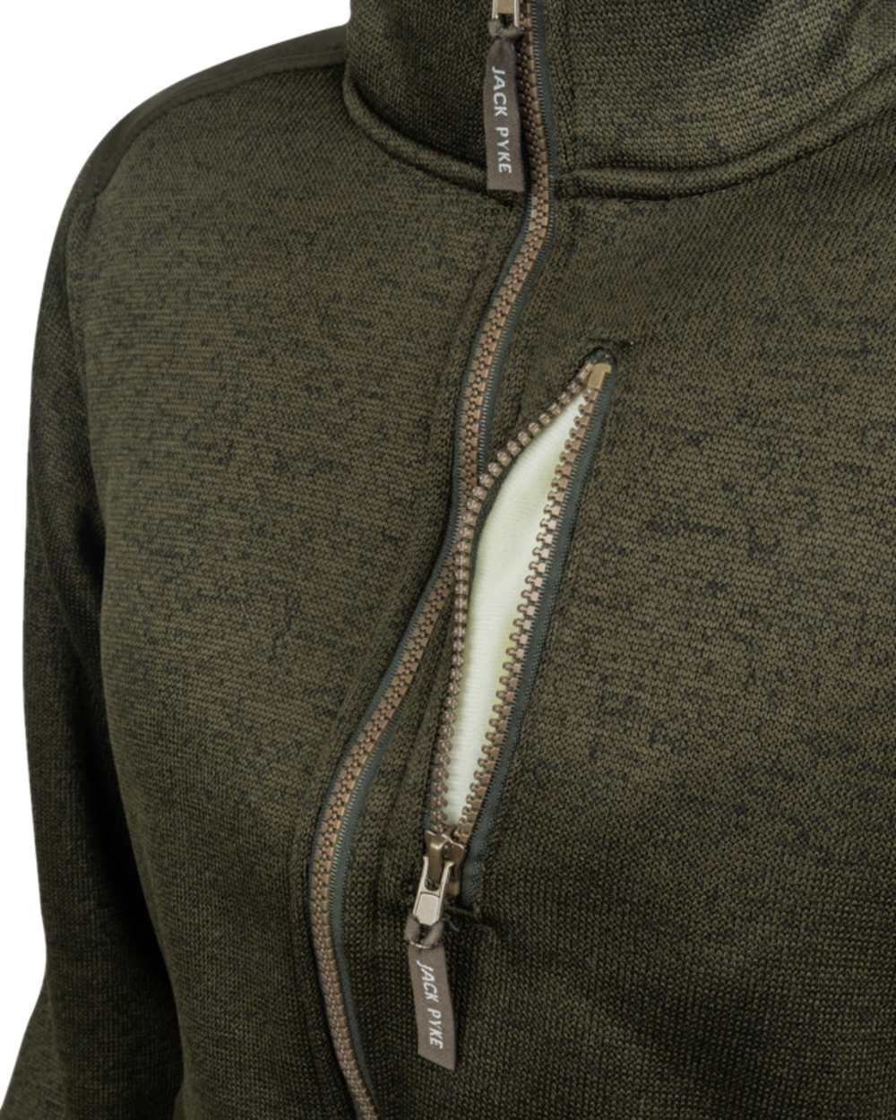Dark Olive Coloured Jack Pyke Womens Scandinavian Fleece Jacket on white background 