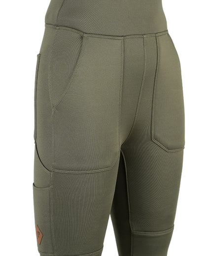 Olive coloured Jack Pyke Womens Utility Leggings on white background 