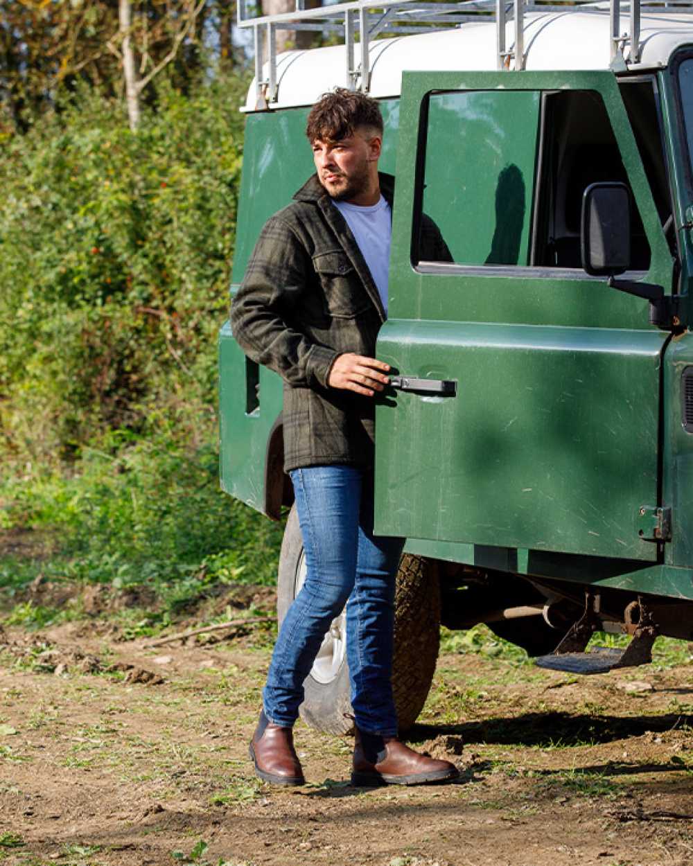 Green Check coloured Jack Pyke Polar Fleece Shirt worn by farmer