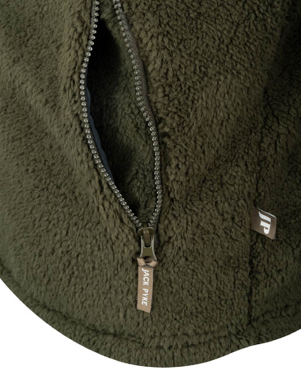 Dark Olive coloured Jack Pyke Sherpa Fleece Jacket on White background 