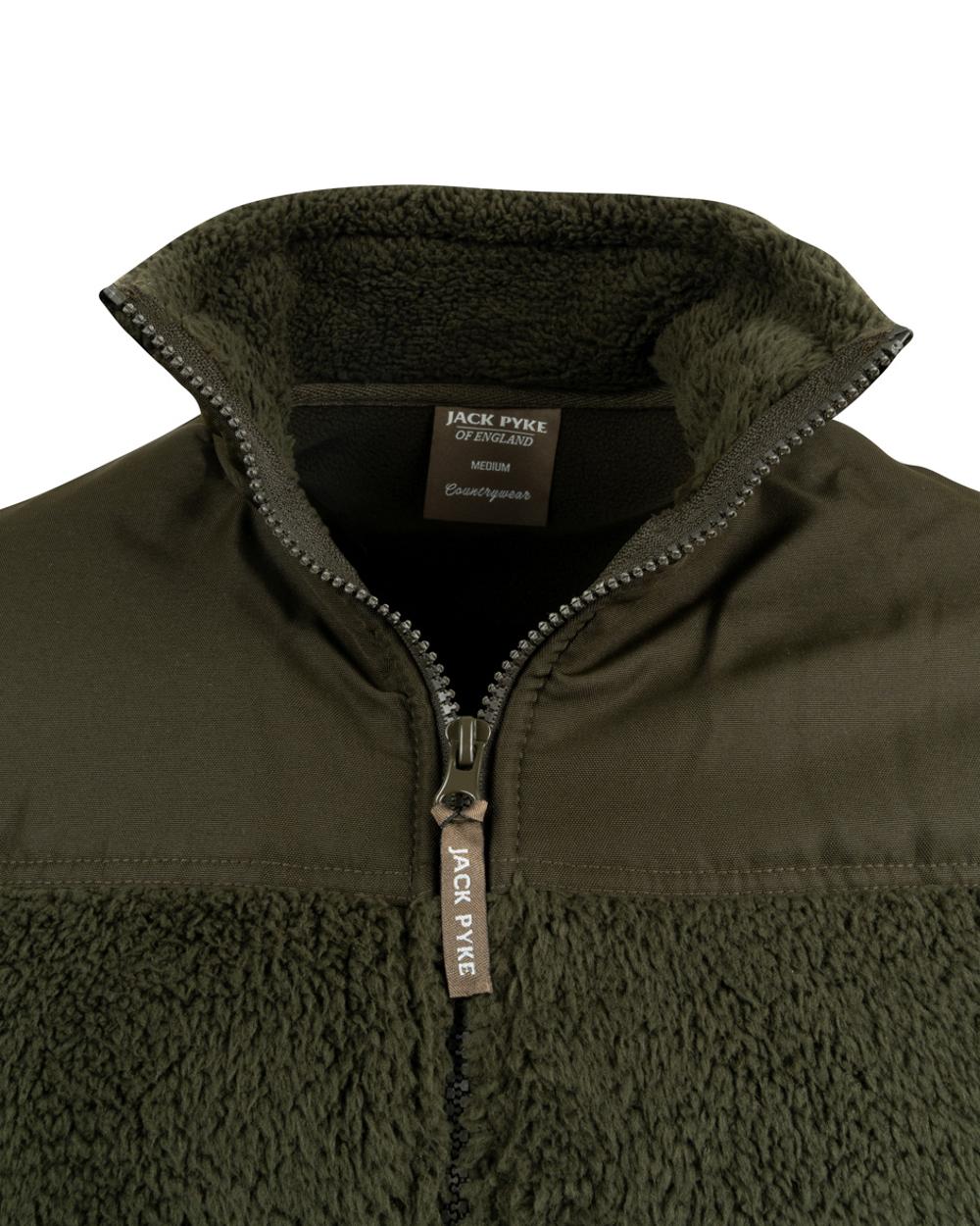 Dark Olive coloured Jack Pyke Sherpa Fleece Jacket on White background 