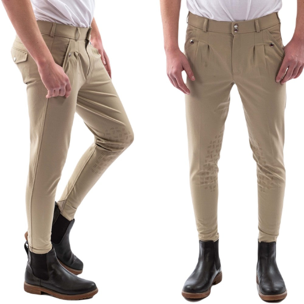 John Whitaker Clayton Mens Breeches With Grip Knee Patches | Five Colours In Beige