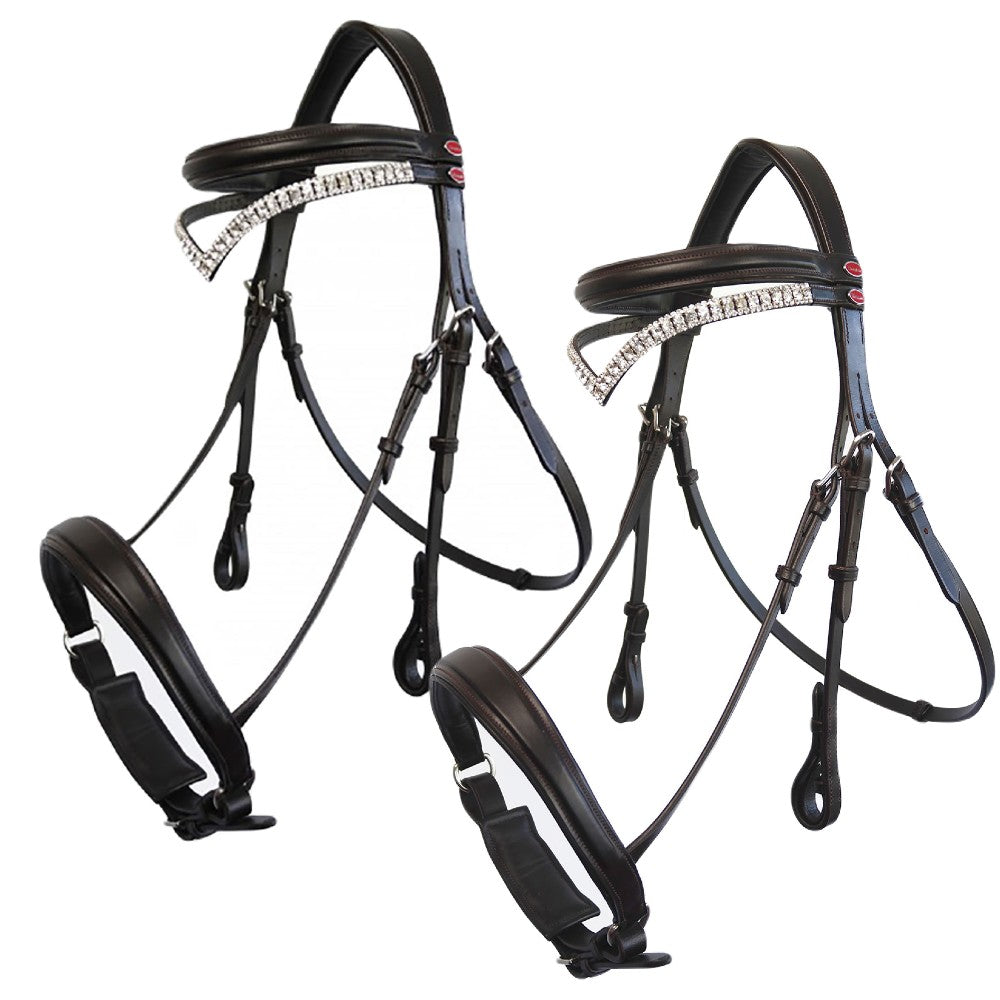 John Whitaker Lynton Snaffle Bridle With 2 Browbands In Black, Light Havana 