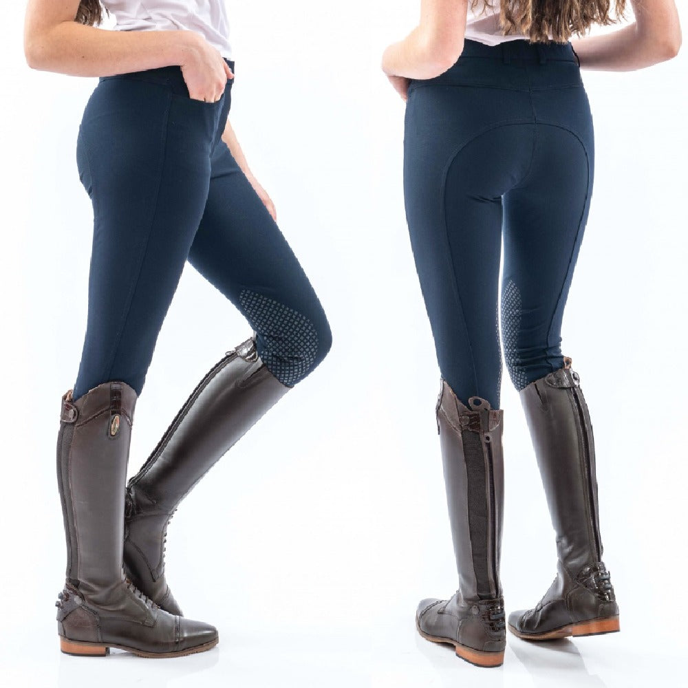 John Whitaker Womens Clayton Breeches with Silicone Grip Knee Patches in Navy