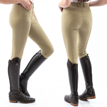 John Whitaker Womens Clayton Breeches with Silicone Grip Knee Patches in Khaki