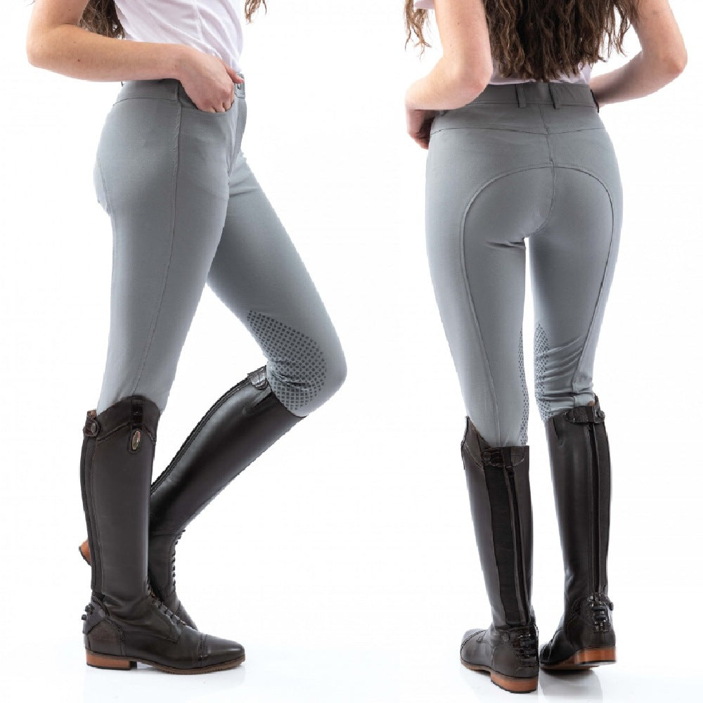 John Whitaker Womens Clayton Breeches with Silicone Grip Knee Patches in Grey