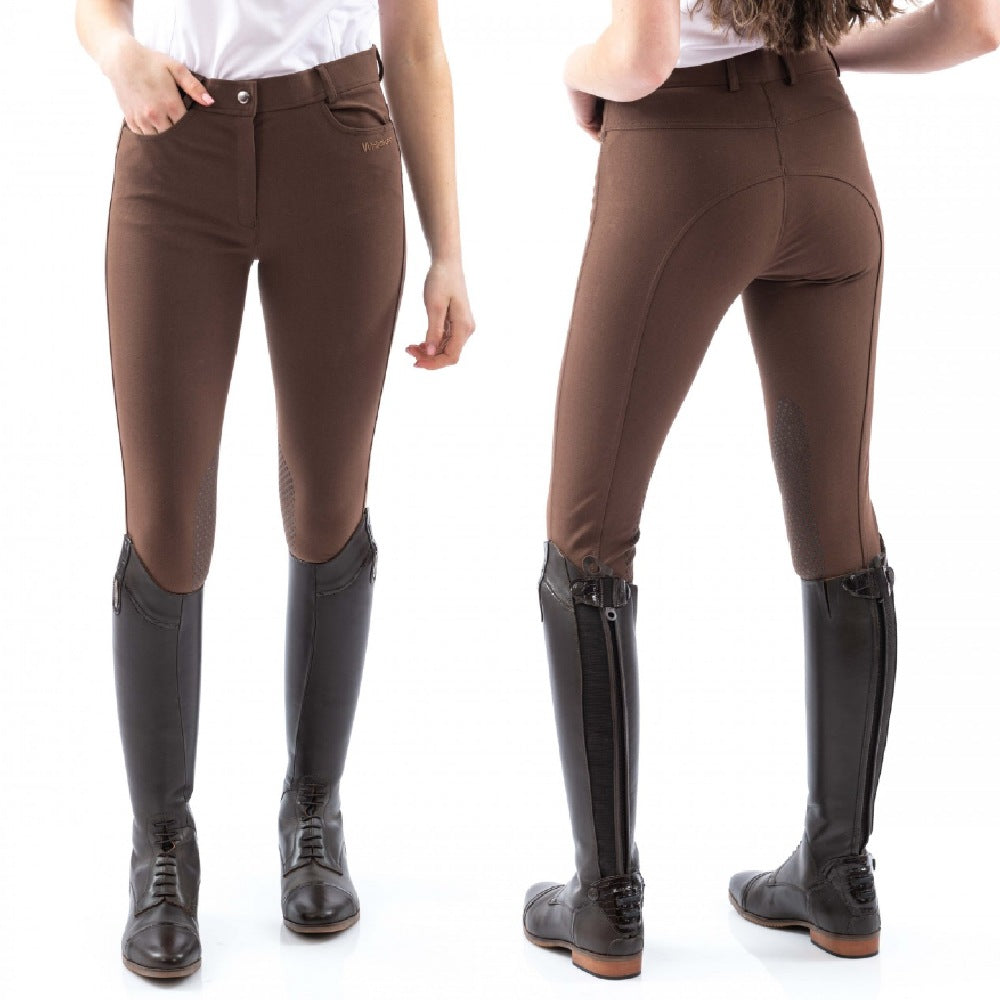John Whitaker Womens Clayton Breeches with Silicone Grip Knee Patches in Brown