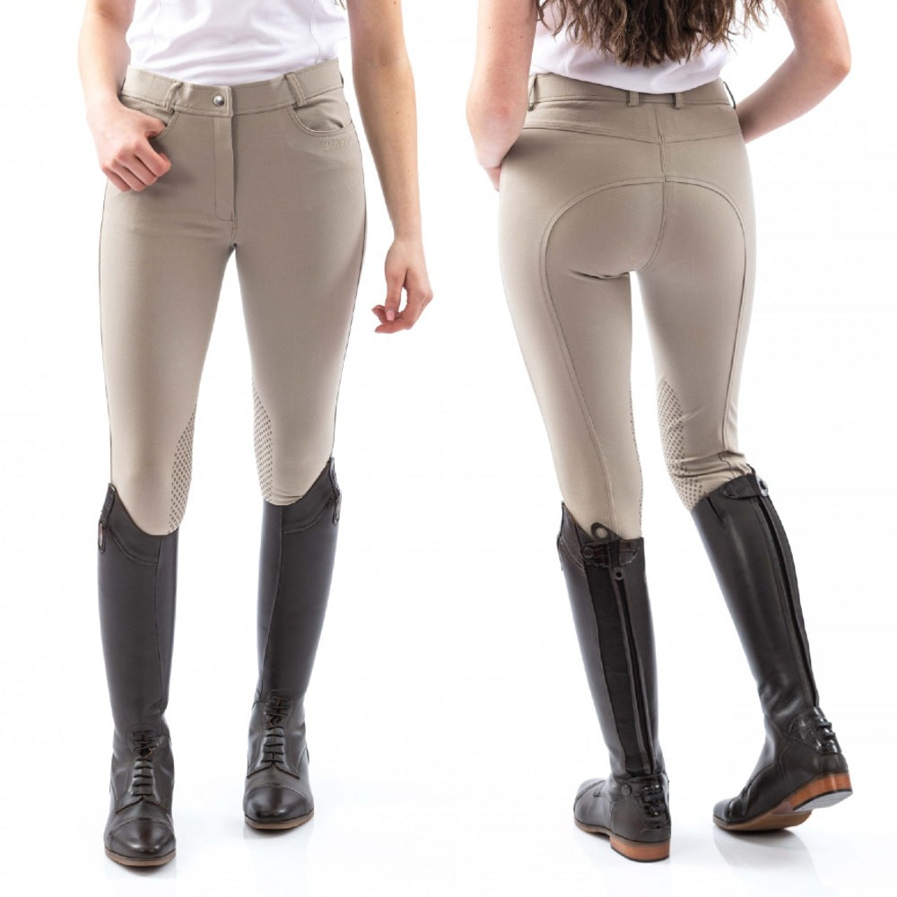 John Whitaker Womens Clayton Breeches with Silicone Grip Knee Patches in Beige