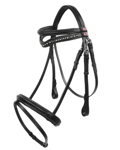 Black coloured John Whitaker Lynton Flash Bridle With Browbands on white background 