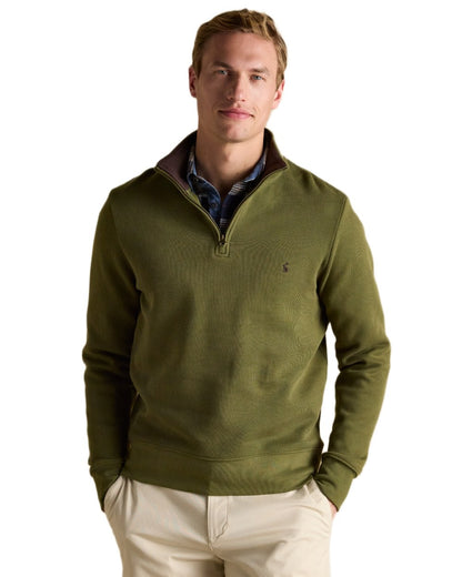 Green Coloured Joules Alistair Quarter Zip Cotton Sweatshirt On A White Background 