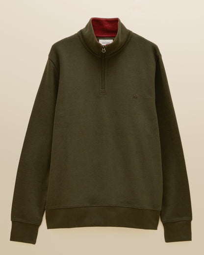 Green coloured Joules Alistair Quarter Zip Cotton Sweatshirt on beige background 