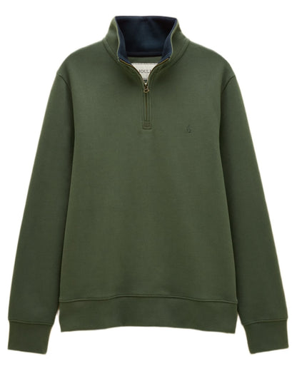 Khaki Green coloured Joules Alistair Quarter Zip Cotton Sweatshirt on white background 