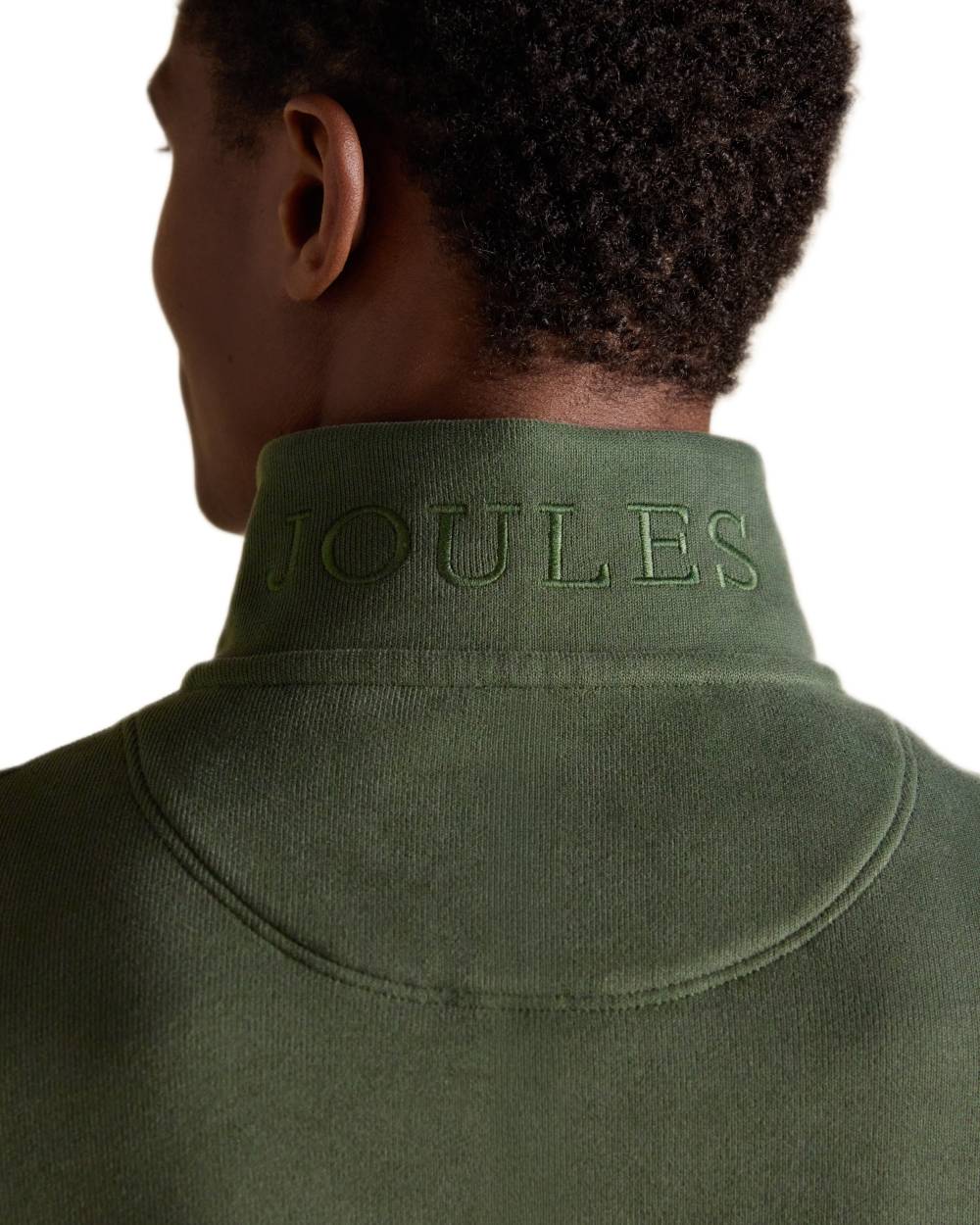 Khaki Green coloured Joules Alistair Quarter Zip Cotton Sweatshirt on white background 