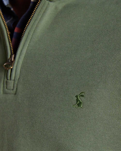 Khaki Green coloured Joules Alistair Quarter Zip Cotton Sweatshirt on white background 