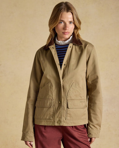 Tan Brown coloured Joules Barn Jacket on tan background 