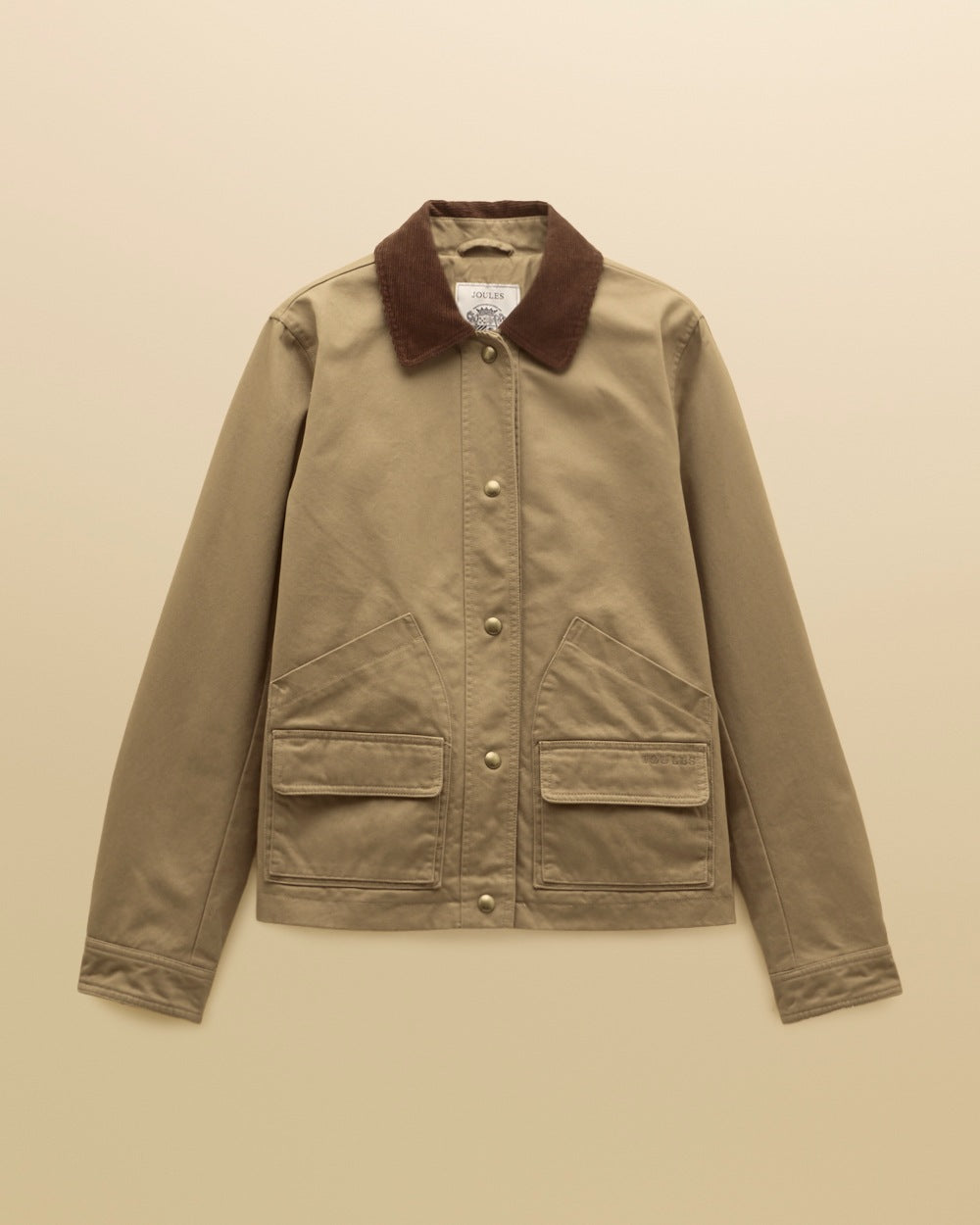Tan Brown coloured Joules Barn Jacket on tan background 