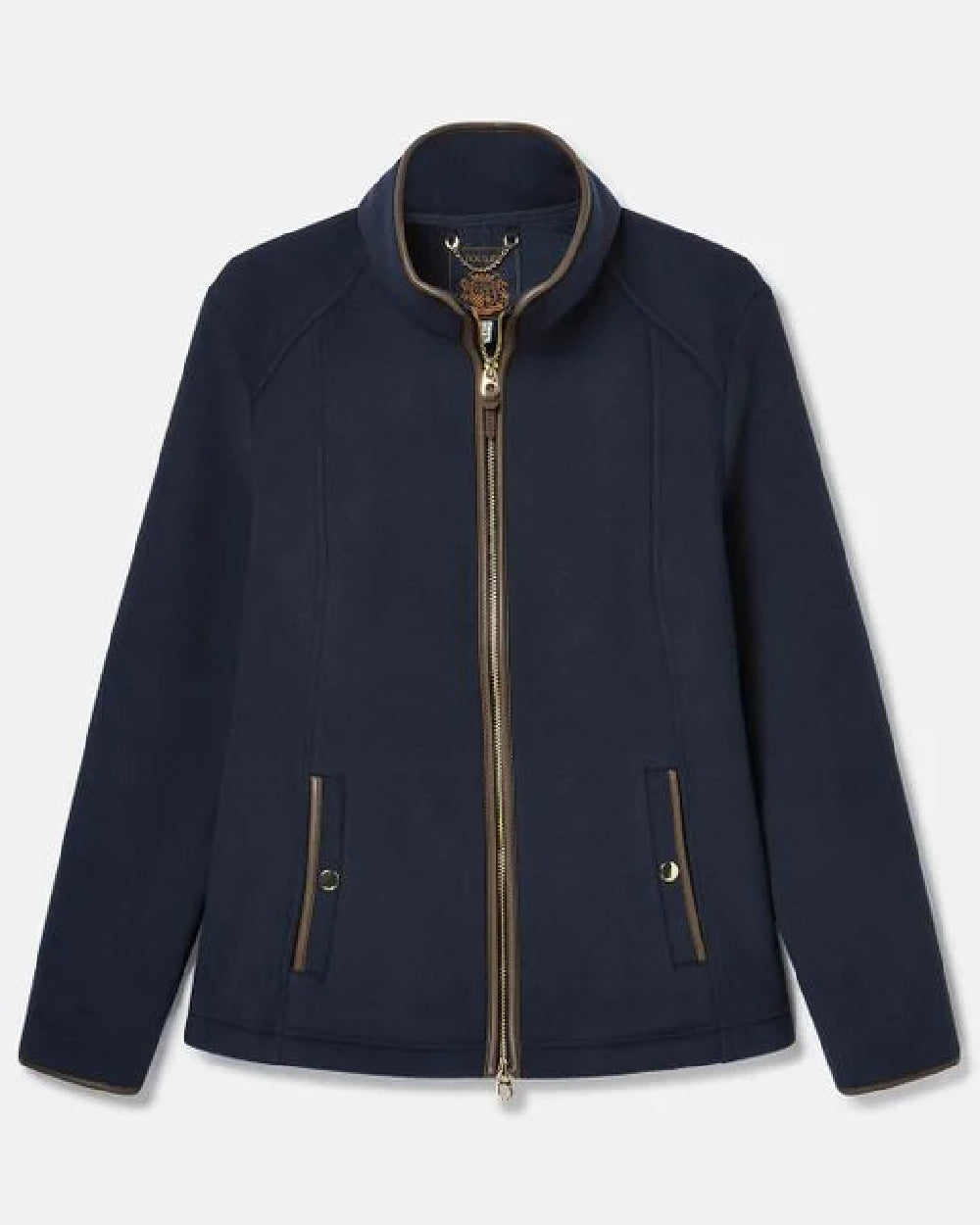 Navy Coloured Joules Borg Womens Heritage Full Zip On White Background 