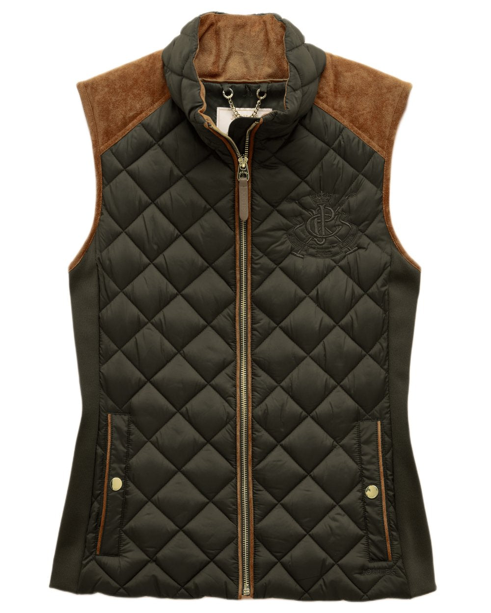 Green coloured Joules Braemar Luxe Gilet on white background 