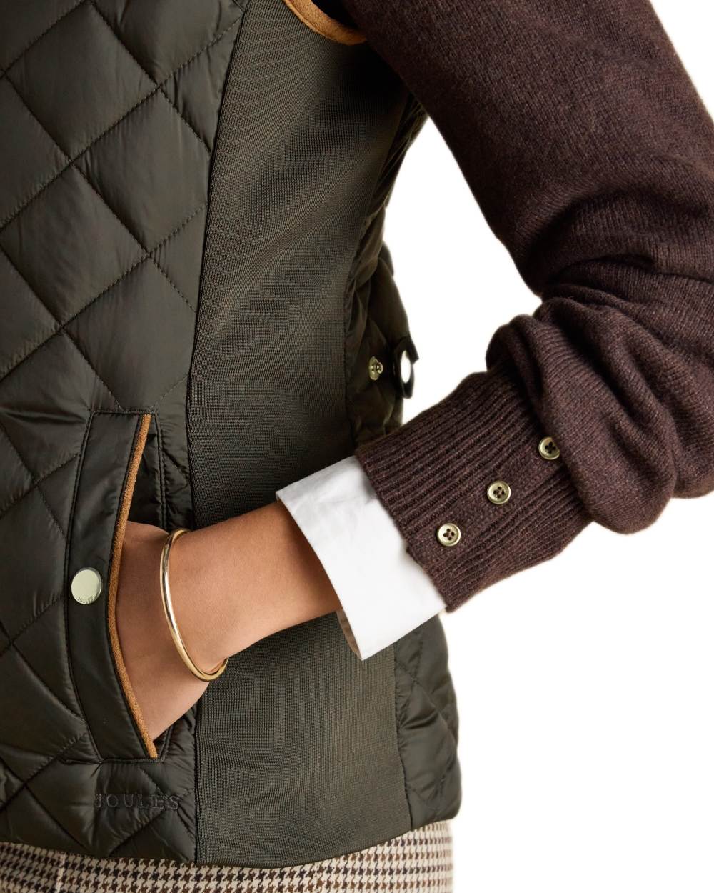 Green coloured Joules Braemar Luxe Gilet on white background 