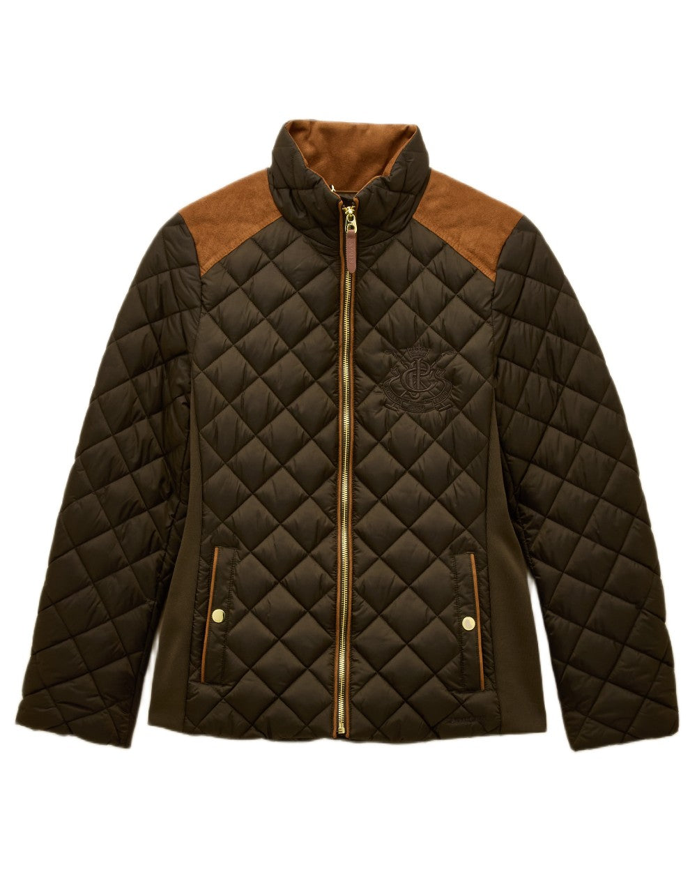 Khaki Green Coloured Joules Braemar Luxe Jacket On A White Background 