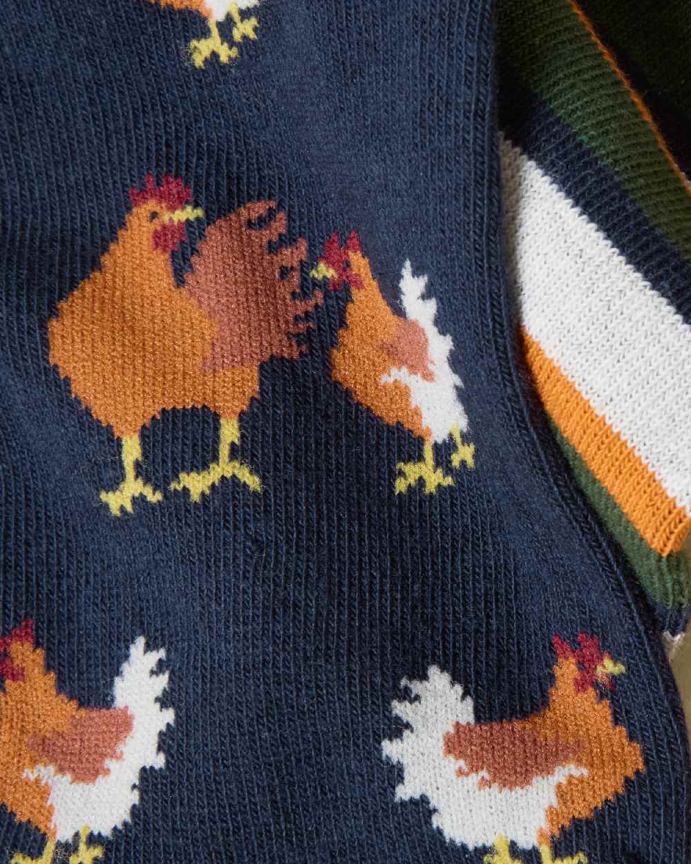 Orange Navy Coloured Joules Childrens Neat Feet 3 Pack Socks on white background 
