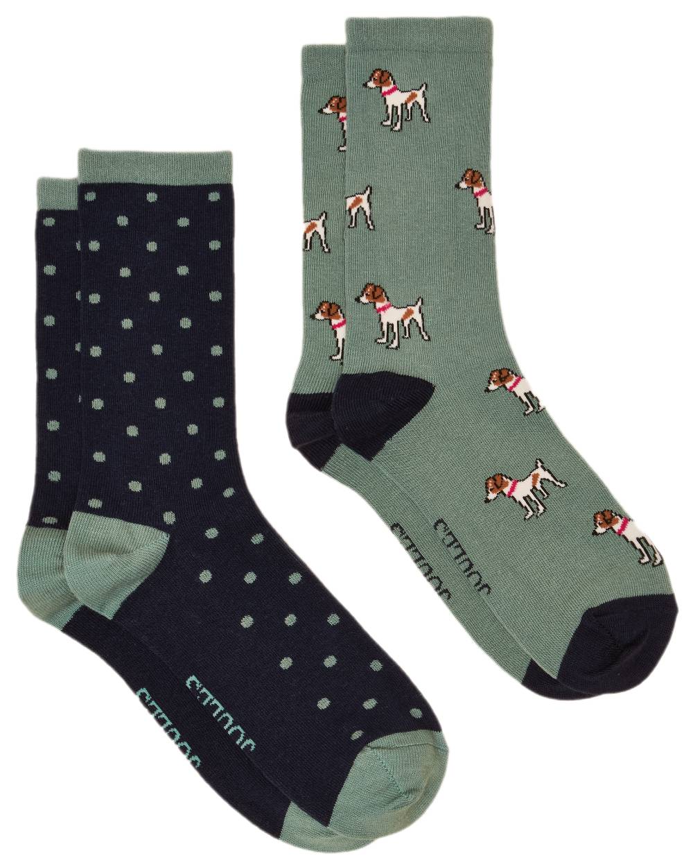 Green Blue Coloured Joules Everyday 2 Pack Socks on white background 